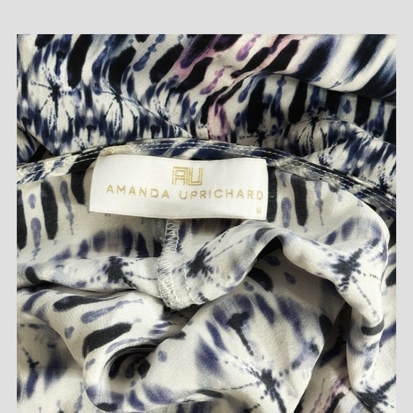 Amanda Uprichard Silk Top Halter Style Tie Neck Flyaway Styling Watercolor Print - Picture 11 of 12